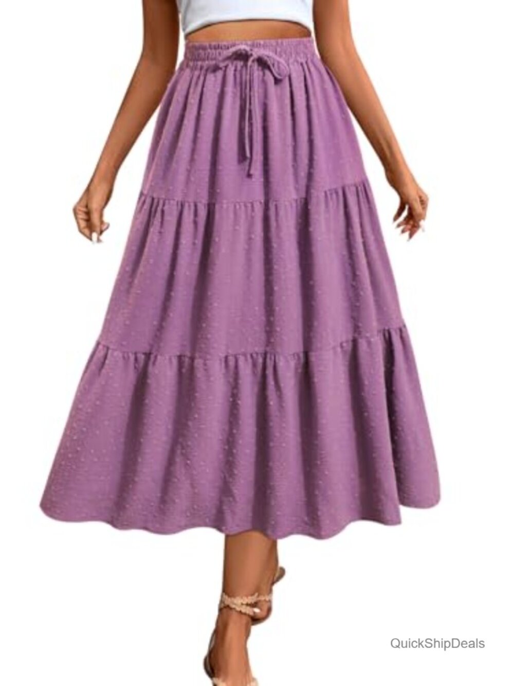 Flowy High Waisted Polka Dot Midi Skirt A-Line Casual 100% Polyester